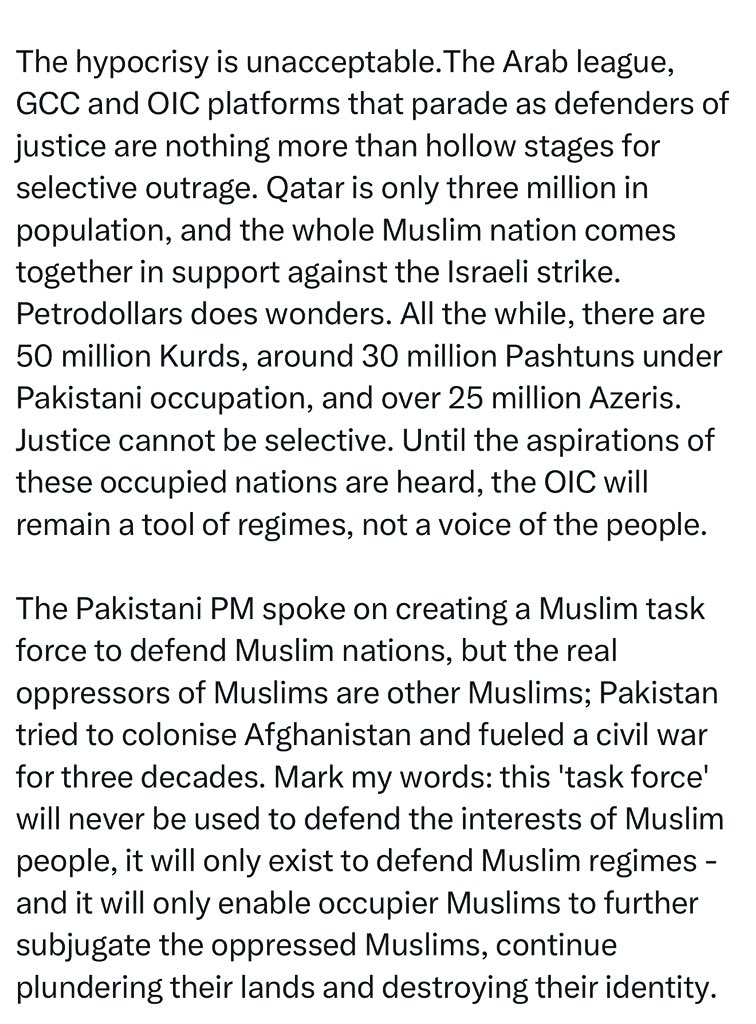 At the Emergency Arab-Islamic Summit, in Doha, Pakistan and Iran condemned Israel for its attacks and gave lectures on sovereignty.