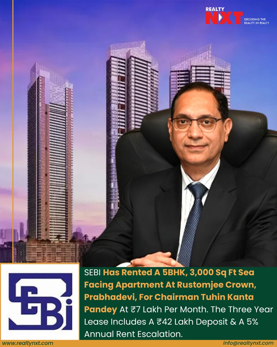 #News | SEBI Chairman Pandey’s ₹7 lakh/month 5BHK Rustomjee Crown lease with ₹42 lakh deposit.

#RealtyNXT #SEBI #MumbaiRealEstate #LuxuryLiving #RustomjeeCrown