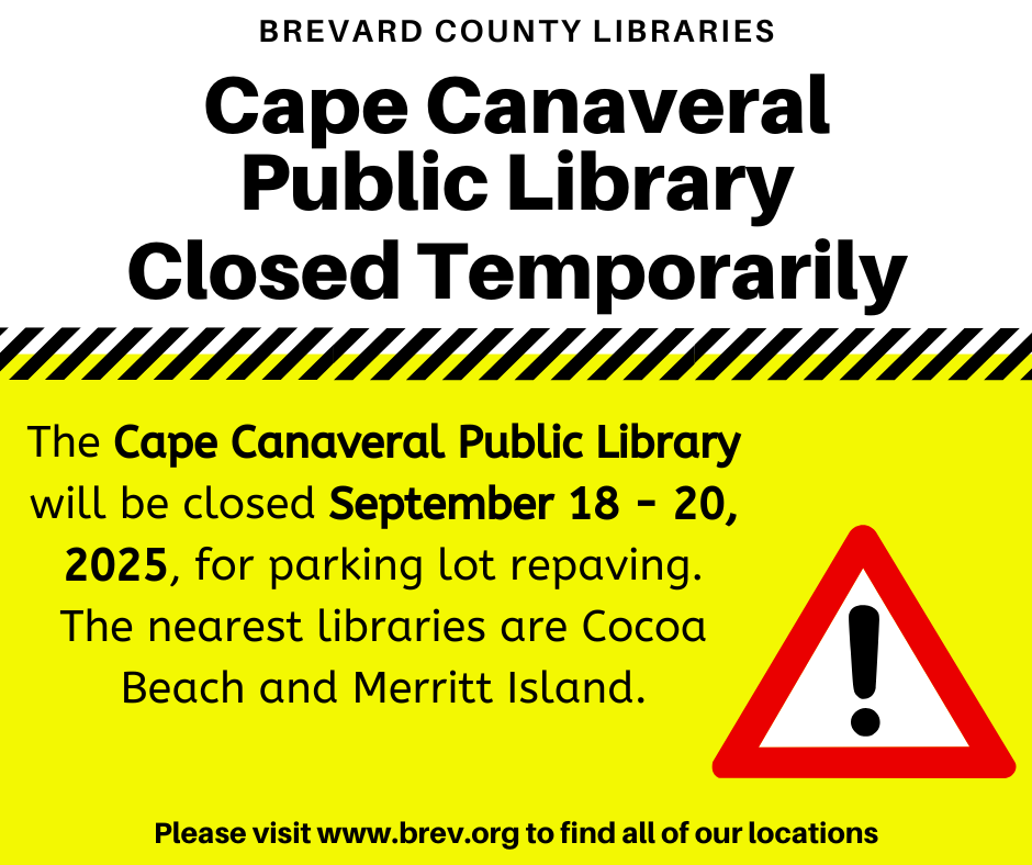 BrevLibraries's tweet photo. The Cape Canaveral Public Library will be closed September 18, 2025, through September 20, 2025, in order to repave the parking lot. We are expected to reopen on September 22, 2025, at 12 PM.
Special thanks to the City of Cape Canaveral for their work on this project! (1/2) https://t.co/4wU3hlfbdL
