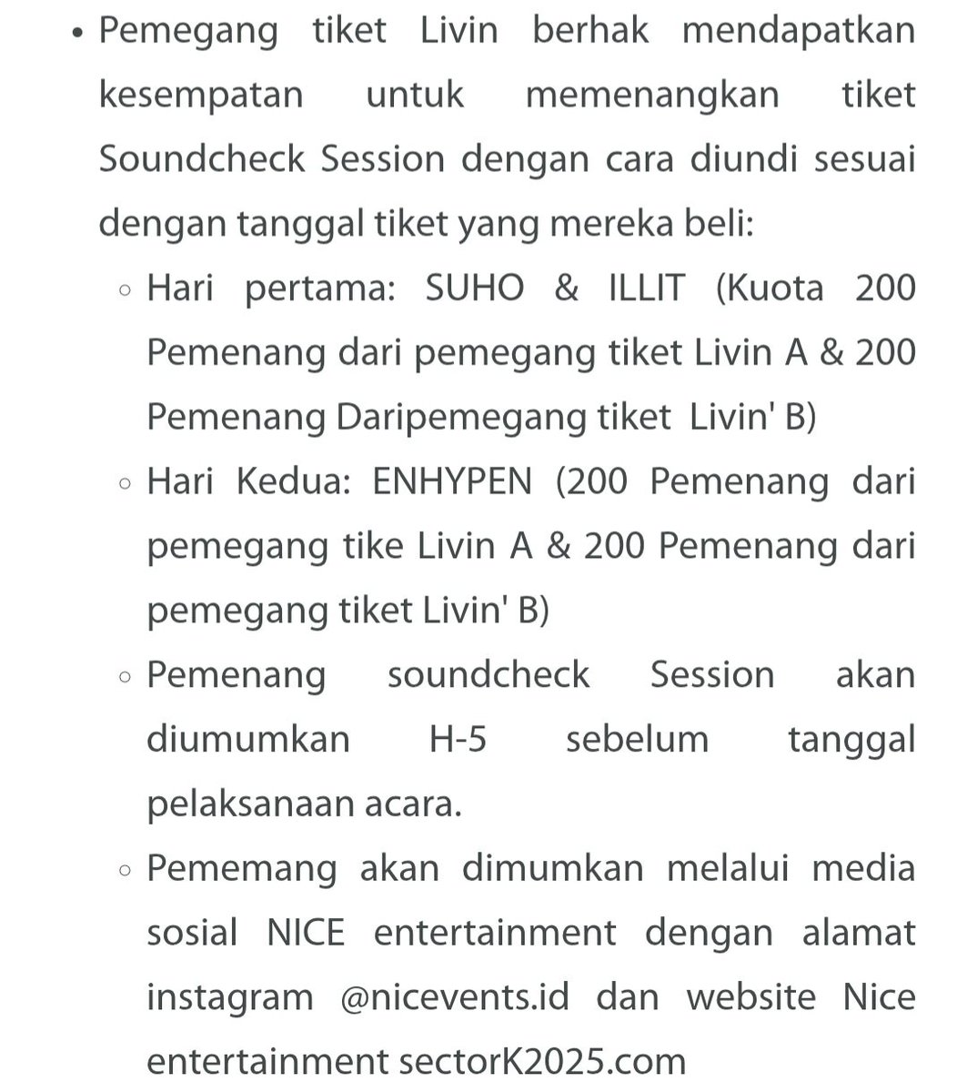 OPEN JASWAR TICKETING SERVICE SECTOR K 2025 

Fee : 250k-350k/tix
Bookslot = 50k/tix (include fee)

✅ Presale &amp; Gensale
✅ Self data
💯 TRUSTED
✅ Grup WA
🌐 International buyers welcome‼️

More info BY DM

#SectorK2025 #ENHYPEN #SUHO #ILLIT #LivinFest