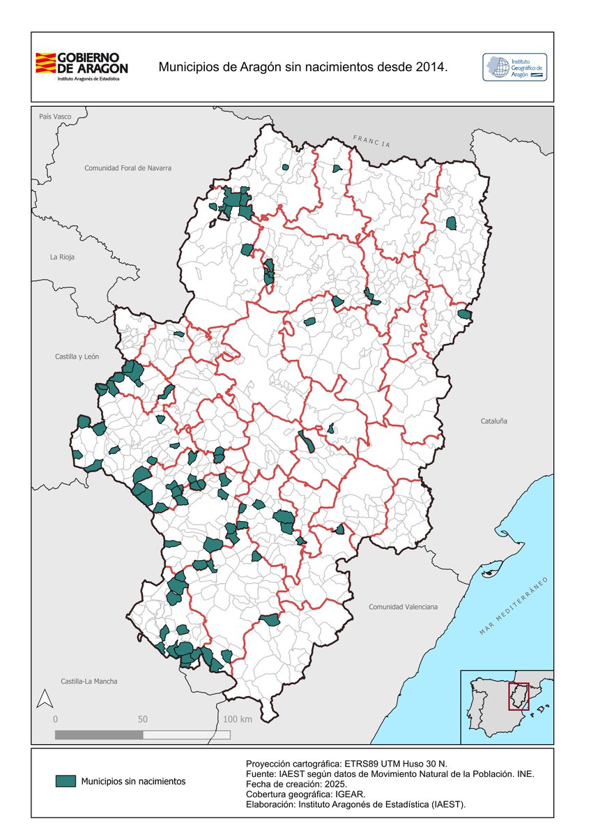 En estos 🗺️#MapasEstadísticos puedes ver en qué municipios de #Aragón no ha habido #nacimientos desde  los años 2000, 2004, 2009 y 2014.

📊 Más información: aragon.es/-/indicadores-… 

#IAEST #estadística #MNP #sociodemografía #MapasIAEST