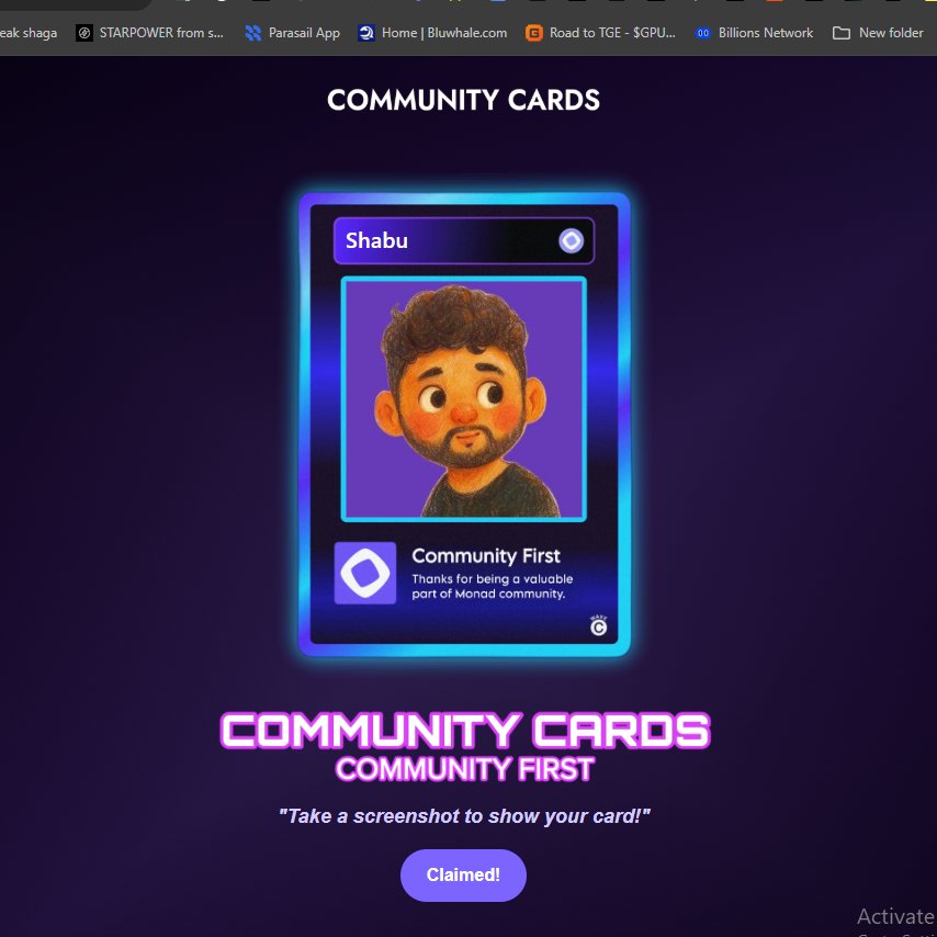 0xOldi's tweet photo. Just Claimed the Community Card by @berzan.
its always an honor when its coming from #berzan Habibi.
thanks For Full Access thanks For Community Cards.
@monad on Top. 🔥🔥 https://t.co/LWoIpvKHOk