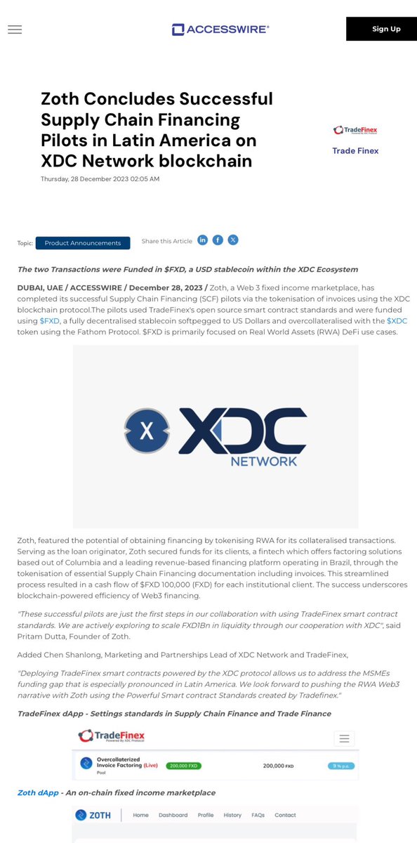 synergy0421's tweet photo. 🔥🔥🔥#XDC‼️ #ZOTH #TradeFinex ✅#Zoth Concludes Successful Supply Chain Financing Pilots in Latin America on #XDC Network blockchain ✅ https://t.co/u9BYpqTFER https://t.co/M2LtT4AKP7
