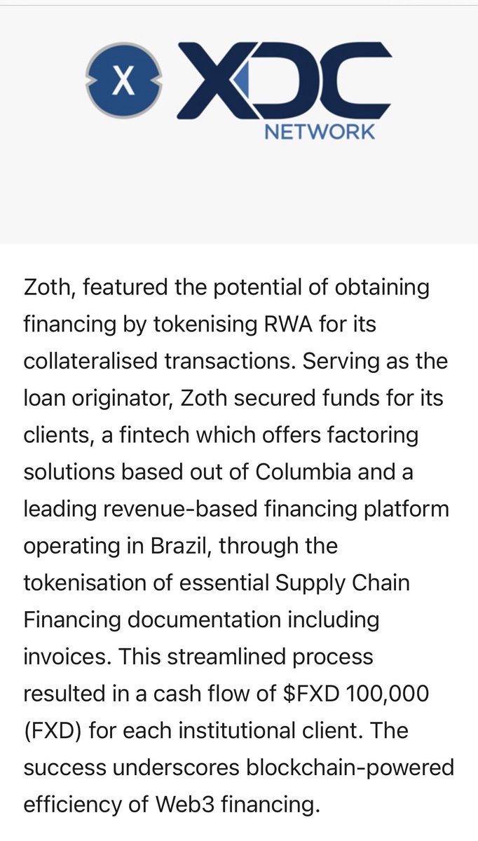 synergy0421's tweet photo. 🔥🔥🔥#XDC‼️ #ZOTH #TradeFinex ✅#Zoth Concludes Successful Supply Chain Financing Pilots in Latin America on #XDC Network blockchain ✅ https://t.co/u9BYpqTFER https://t.co/M2LtT4AKP7