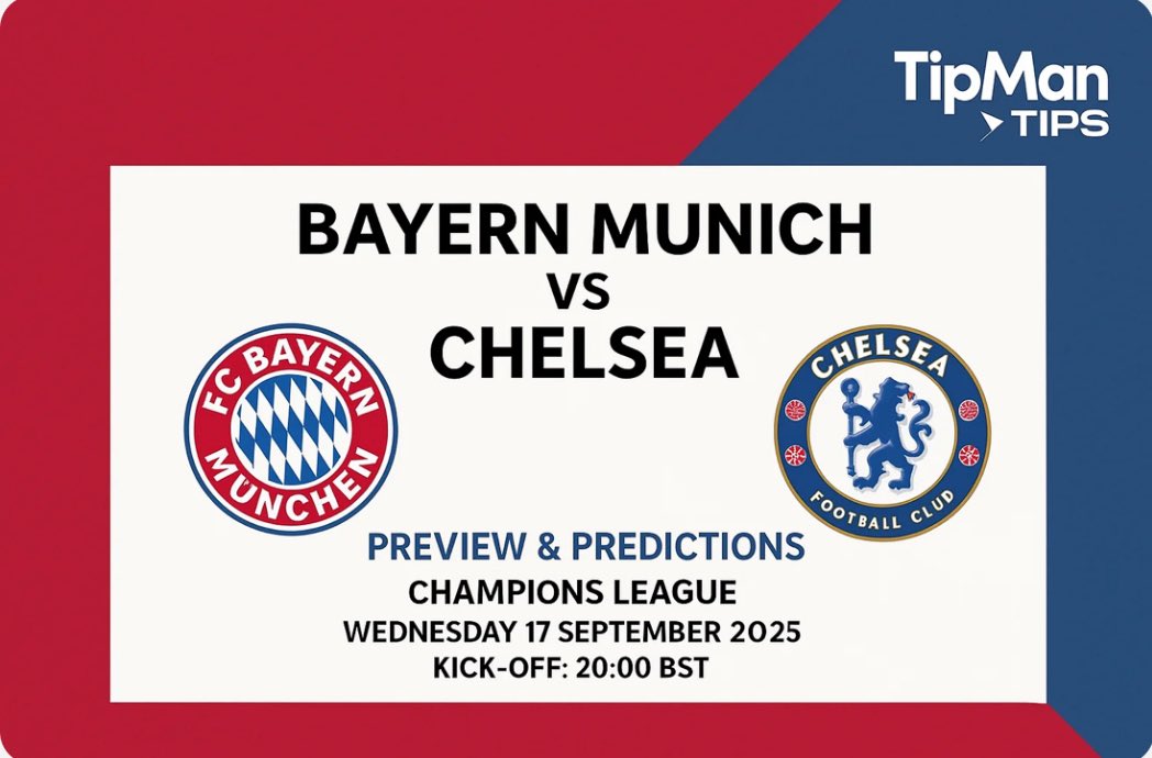 EPLArena's tweet image. MASSIVE game in the Champions League opening round between Bayern Munich &amp;amp; Chelsea Tonight

The Tipman team have put together a preview and an 8.7/1 FREE bet builder! 

You can even add it directly to your bet slip😮‍💨

Check it out here - tipmantips.com/news/bayern-mu…

And good luck if…