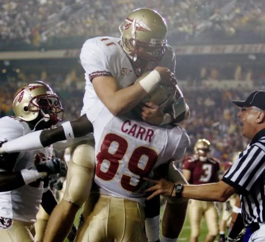 On this day 20 years ago, No. 8 Florida State football gave No. 17 Boston College a rude welcome to the ACC with a 28-17 win. A.J. Nicholson had 19 tackles and two interceptions, including a return for a score on the first play. Drew Weatherford threw two touchdowns to Greg Carr.