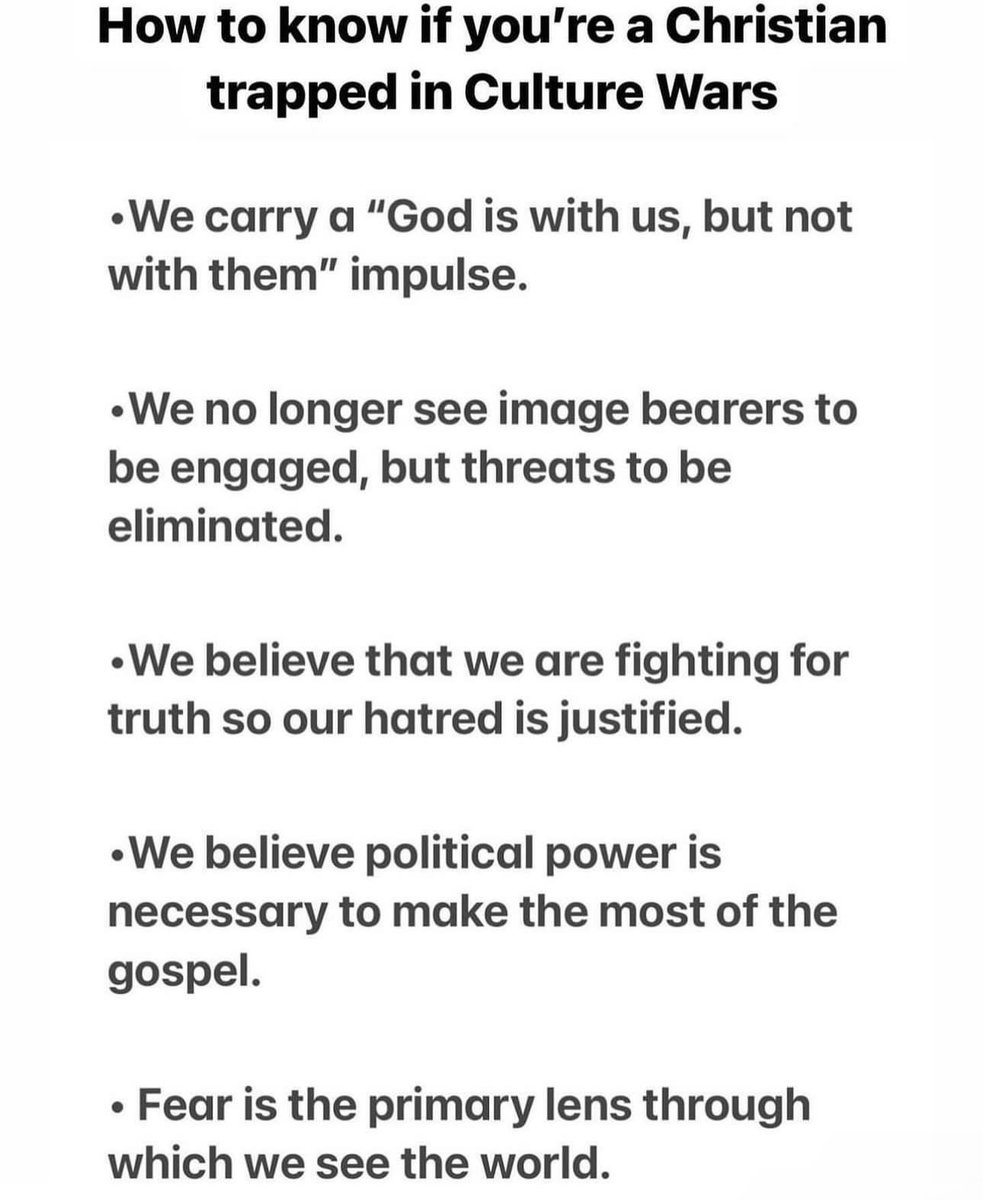richvillodas's tweet image. Here’s a few signs that Christians might be caught in the grip of Culture Wars