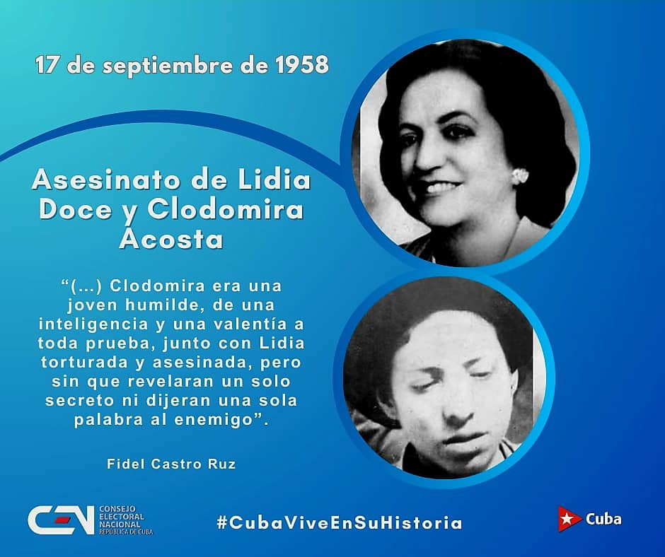 Dos heroinas, Lidia Doce y Clodomira Acosta eran de las mujeres en las cuales el máximo líder de la Revolución Fidel Castro depositó confianza e importantes misiones desde la Sierra Maestra. #CubaViveEnSuHistoria
#SiempreSantiago
#SantiagoDeCuba
