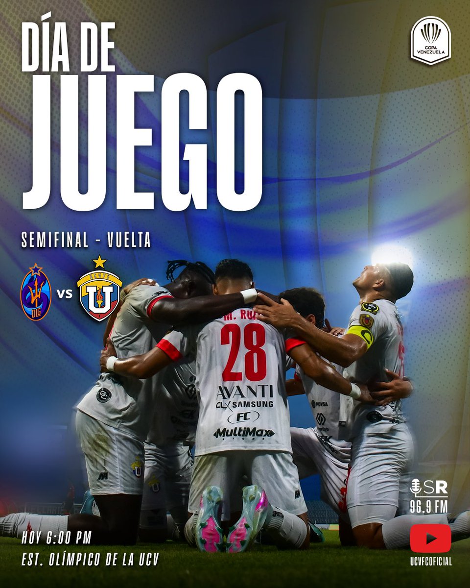 ¡𝑱𝒖𝒏𝒕𝒐𝒔, siempre! Nos vemos en el Olímpico 💛💙❤️

⚽️ Nos enfrentaremos a Deportivo La Guaira por la vuelta de las semifinales de  𝑪𝒐𝒑𝒂 𝑽𝒆𝒏𝒆𝒛𝒖𝒆𝒍𝒂 en el Estadio Olímpico de la UCV a las 6:00PM. 

📺 YouTube UCV FC OFICIAL
📻 96.9FM Street Radio

#SomosUCV