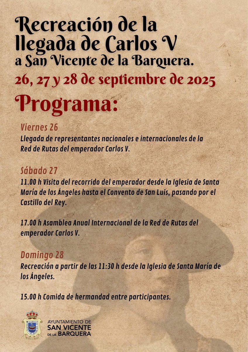 📜 ¡Ya tenemos programa! 🗓️ Recreación de la llegada a San Vicente de Carlos V.  👑

👉🏼 Disponible el programa completo que definirá los días 26, 27 y 28 en San Vicente de la Barquera. 💙