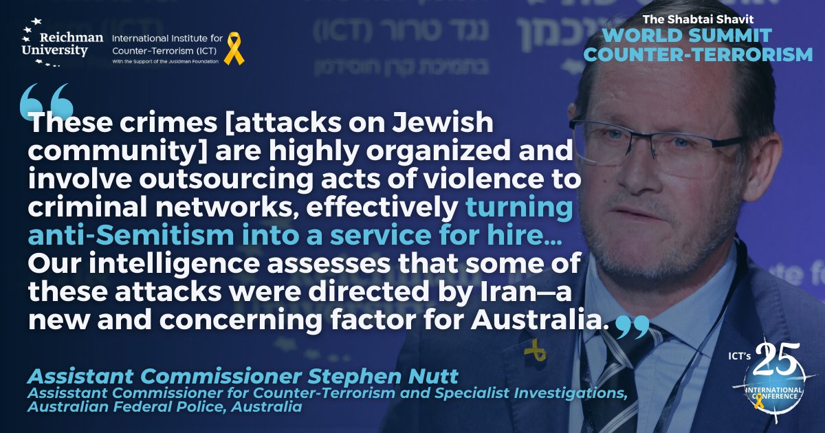 ICT_org's tweet photo. π #ICT25 Keynote | Assistant Commissioner Stephen Nutt, Australian Federal Police (@AusFedPolice), warned of antisemitismβs links to crime & hostile state actors.
π΄ Watch live: https://t.co/EkFGNkg09m https://t.co/Ji6gB9Wsw6