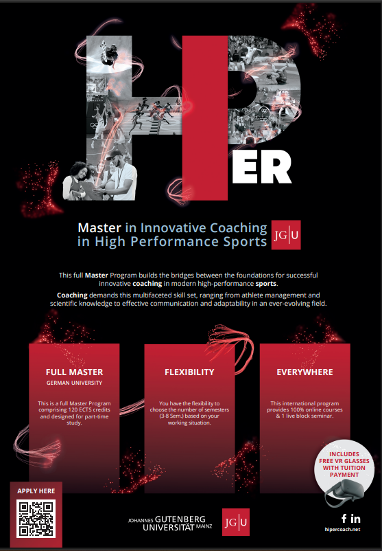 GermanyinKSA's tweet image. 📷 Ready to shape the future of high-performance sports?

Apply now for the Master’s program “Innovative Coaching in High Performance Sports (HiPer)” at @UniMainz! 📷📷📷

📷 Details &amp;amp; application: hipercoach.net

#SportsScience #Coaching #HiPer