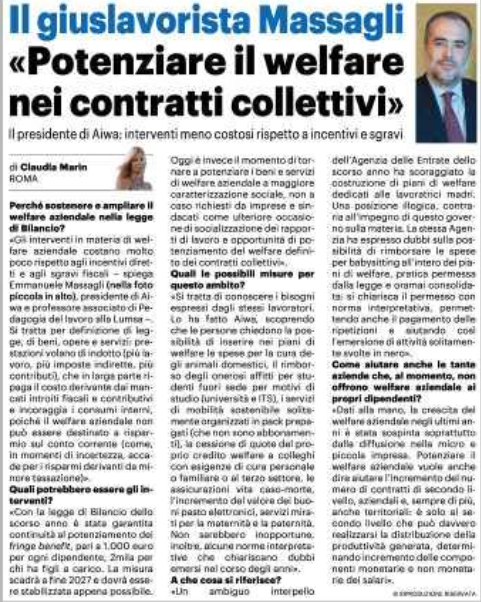 🎯Perché e come è importante sostenere e ampliare il #welfareaziendale nella #leggediBilancio. 

Una sintetica e utile panoramica in questa intervista a <a href="/EMassagli/">Emmanuele Massagli</a>👇🏼aiwa.it/2025/09/il-giu…