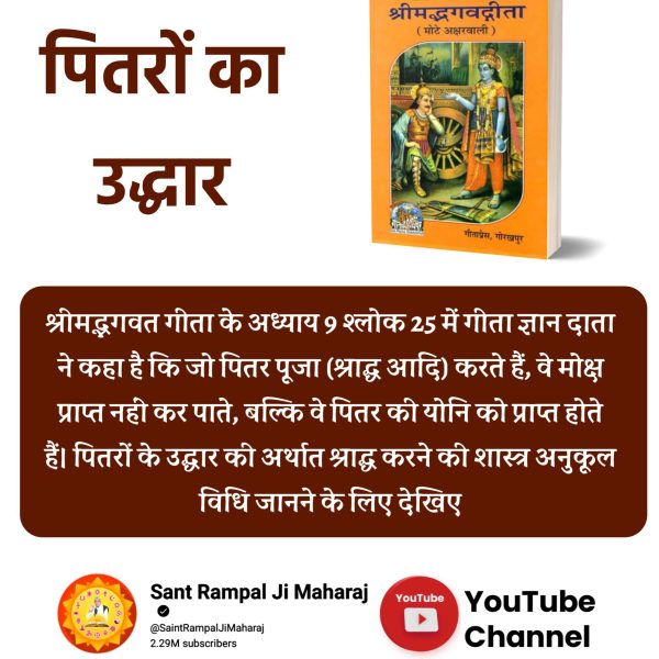 #भूतपूजेंगे_वो_भूतबनेंगे गीतामेंप्रमाणहै
गीता अध्याय 9 श्लोक 25 में श्राद्ध व पिंड आदि कर्मकांड को गलत कहा है। मार्कण्डेय पुराण में भी प्रमाण है कि वेदों में पितर पूजा, भूत पूजा यानि श्राद्ध कर्म को अविद्या यानि मूर्खों का कार्य बताया है। श्राद्ध करने की शास्त्र अनुकूल विधि