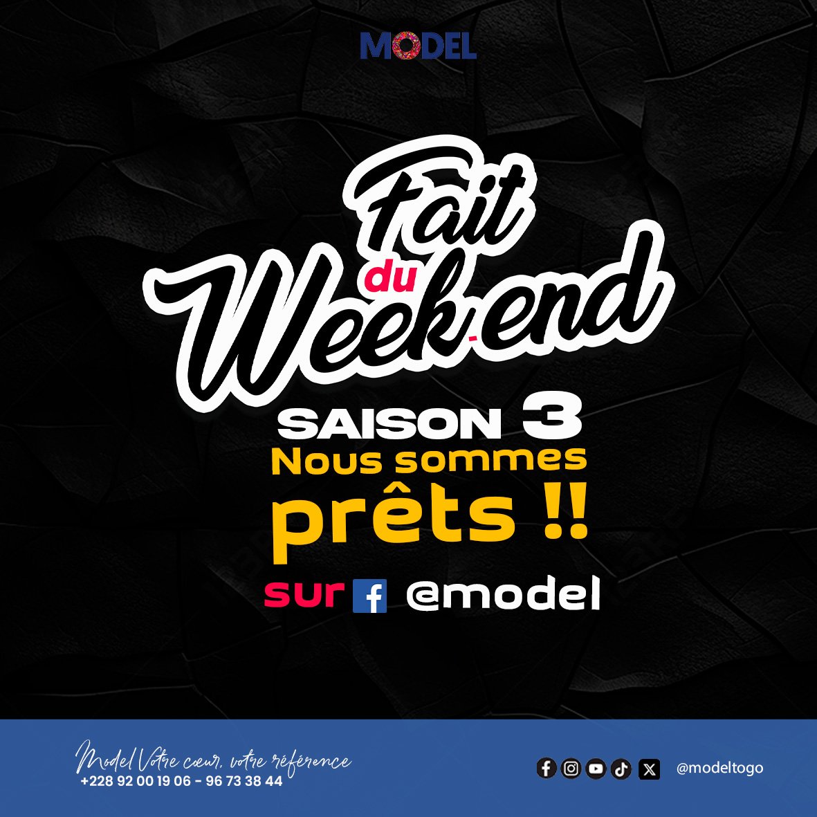 ModelTogo's tweet image. ⭐La saison 3 de votre émission préférée Fait Du Week-end est prête🥳!!! .

Est-ce que Kedmar humoriste officiel doit  toujours être le présentateur🤔 ???

Model votre cœur❤️, votre référence🎉.
.
.
.
#mediamodel #webmedia #faitduweekend #saison3 #AmedhorCorp #Tgtwittos