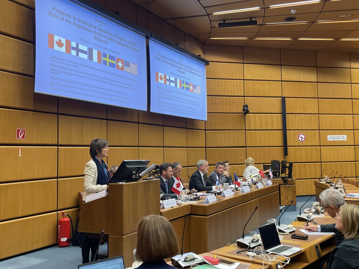 IAEA NS (@iaeans) on Twitter photo National geological disposal programmes and the role of nuclear regulators in advancing these facilities was a key focus at the #IAEAGC today, in a side event organized by Sweden 🇸🇪, Canada 🇨🇦, Finland 🇫🇮, France 🇫🇷, Switzerland 🇨🇭 and the USA 🇺🇸.
Opening the event, Hildegarde National geological disposal programmes and the role of nuclear regulators in advancing these facilities was a key focus at the #IAEAGC today, in a side event organized by Sweden 🇸🇪, Canada 🇨🇦, Finland 🇫🇮, France 🇫🇷, Switzerland 🇨🇭 and the USA 🇺🇸.
Opening the event, Hildegarde