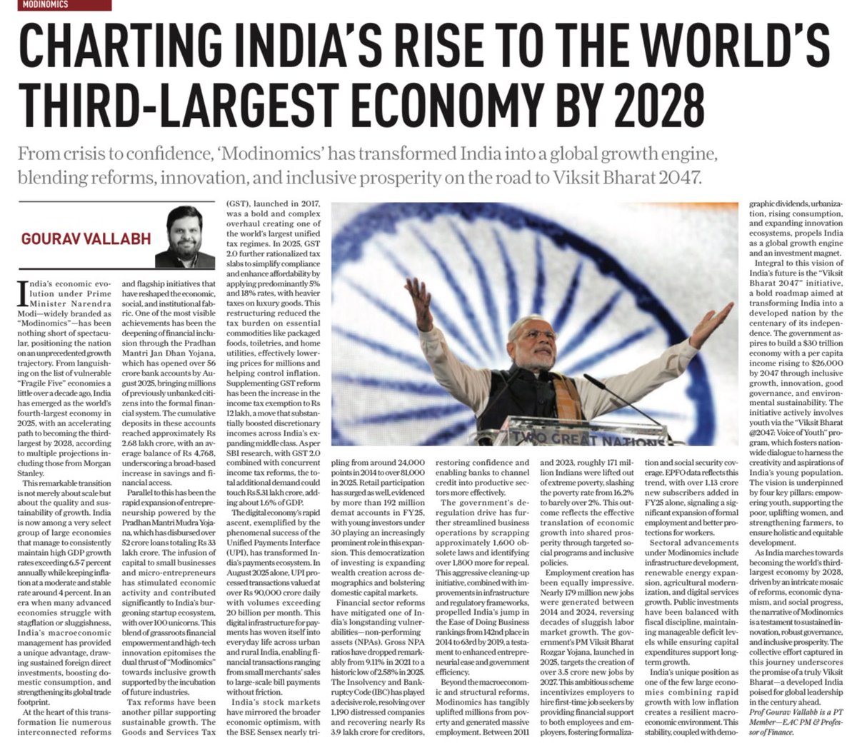 GouravVallabh's tweet image. Modinomics has tangibly uplifted 17.1 Crore Indians out of extreme poverty, between 2011 and 2023.
This outcome reflects the effective translation of economic growth into shared prosperity. More on this in my piece published in the TSG.