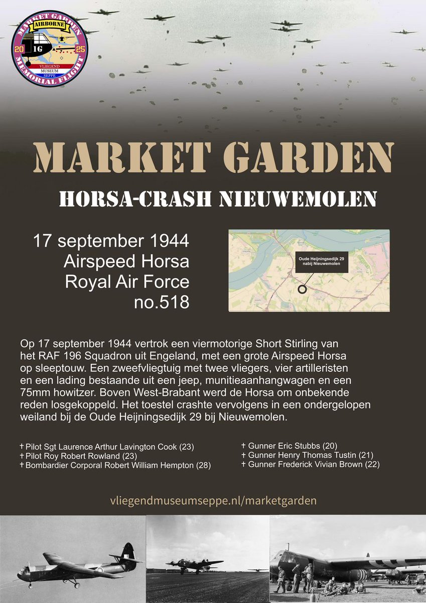 Op 17 september 1944, tijdens Operatie Market Garden, verongelukten drie vliegtuigen in West-Brabant. Tien inzittenden komen om.
Op zondag 21 september herdenken we deze bevrijders met een speciale vlucht langs alle ongevalslocaties.