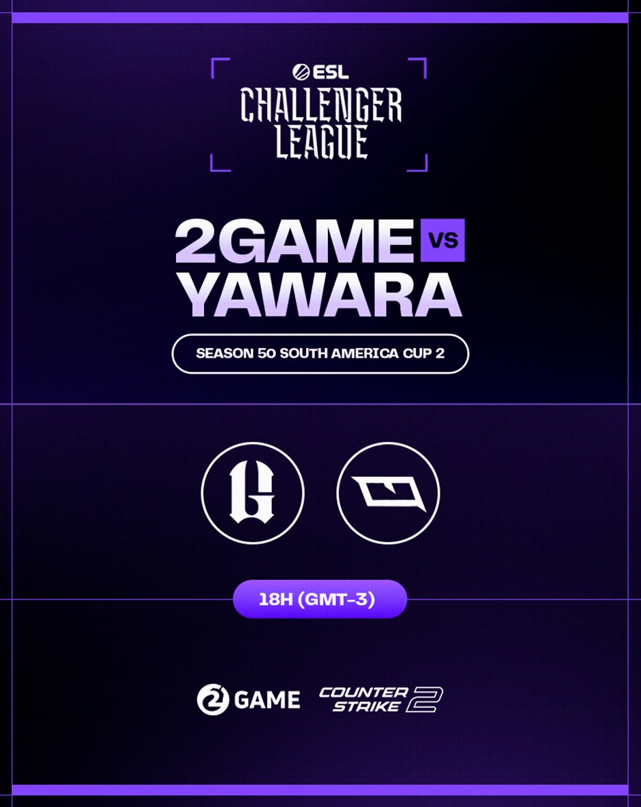 HOJE É DIA DE #2GAMECS

🏆ESL Challenger League Cup 2
🆚 Yawara
⏰ 18h

#PlayPurple 💜