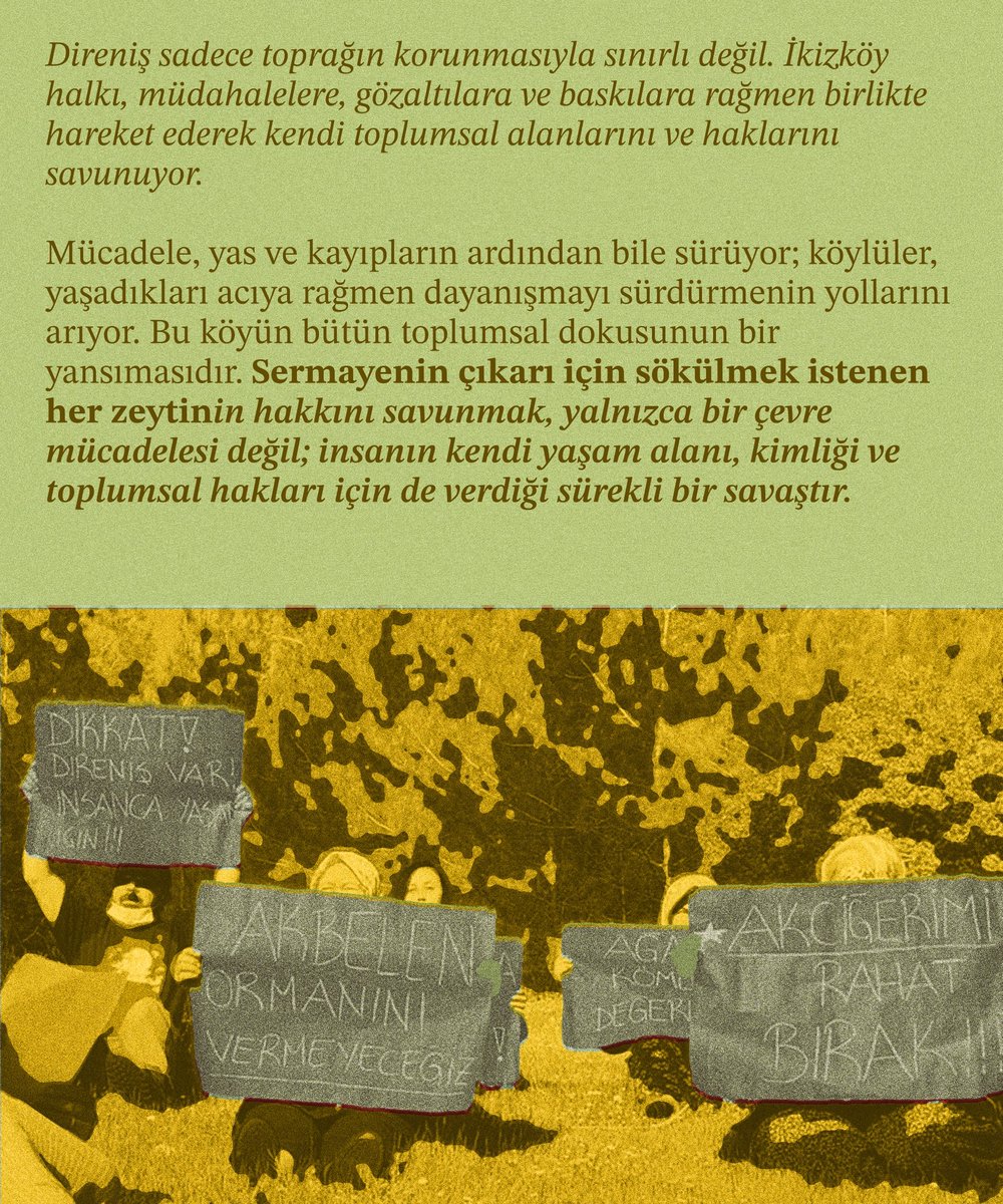 taskisladirenis's tweet photo. Zeytinliklerimizi maden şirketlerine teslim etmeye çalışanlara karşı buradayız! 
7554 sayılı kanunla talan yasallaşamaz. Direnişi büyütmek için sen de Akbelen’e destek ol! 
#ZeytinimeDokunma https://t.co/Kgy1Uig4Ja