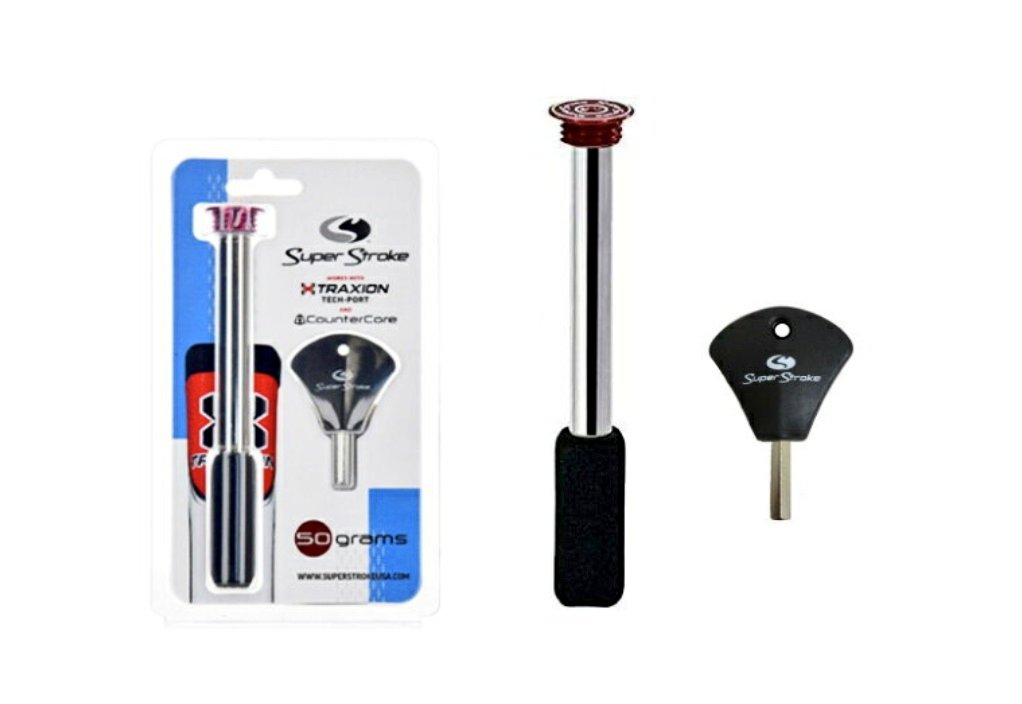 ToyRadi_Kan2016's tweet image. テーラーのレンチで取り外せるのですが…シャフトエンドにテープが巻いてあるので、替えのウエイトを挿すにはテープを破らなきゃいけませんね🤔まぁ無理にウエイト交換しなくても鉛テープで良いのだけどね…#スーパーストローク #SuperStroke カウンターコア用ウエイト 恐らく政田夢乃プロは使ってない