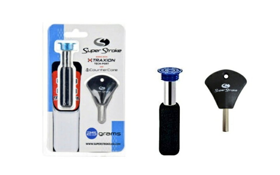 ToyRadi_Kan2016's tweet image. テーラーのレンチで取り外せるのですが…シャフトエンドにテープが巻いてあるので、替えのウエイトを挿すにはテープを破らなきゃいけませんね🤔まぁ無理にウエイト交換しなくても鉛テープで良いのだけどね…#スーパーストローク #SuperStroke カウンターコア用ウエイト 恐らく政田夢乃プロは使ってない