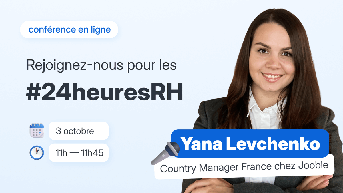📢 Publier une offre et attendre ne suffit plus !

Le 3 octobre à 11 h, lors de #24heuresRH, Yana Levchenko, Country Manager France, parlera de :

💡 « Comment chasser les candidats sans exploser votre budget ? »

🔗 Inscription : jooble.link/1B117