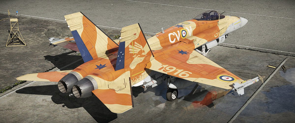 cicada_WT's tweet image. オーストラリアのF/A-18A lateなんて気合入ってて追加迷彩4種類も用意されてる。その中でも目を引くこの2種
#WarThunder #Devserver