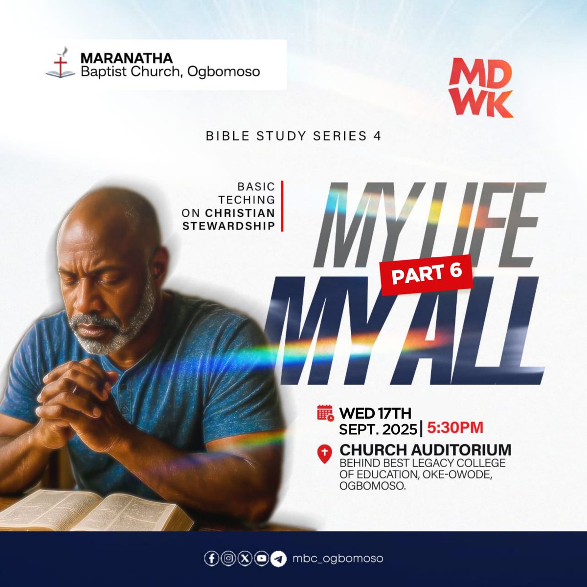 Join us again this evening in our study series on Christian Stewardship