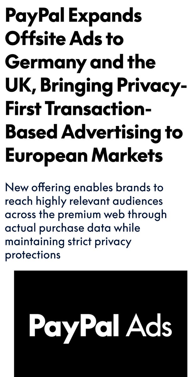 Kross_Roads's tweet image. $PYPL Offsite ads launch in the UK and Germany for PayPal. Advertisers can also run advertising campaigns "in the coming months."