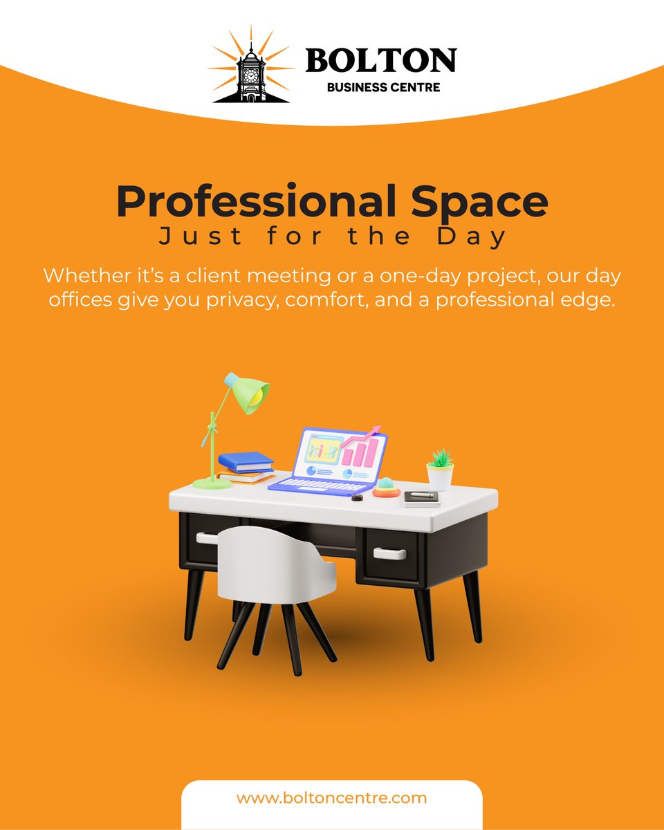 BoltonBusiness's tweet image. Need a professional office only for a short time? Our Day Offices give you privacy, focus, and everything you need for client meetings or one-day projects.

🌐 Visit: boltoncentre.com
📞 Call: +44 151 691 4920

#DayOfficeUK #FlexibleWorkspace #BusinessOnTheGo