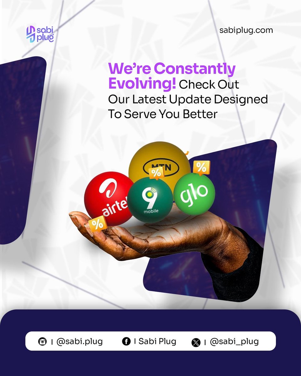 sabi_plug's tweet photo. 🚀 We’re Constantly Evolving — Just for You! 

Discover the latest Sabiplug update designed to make your transactions faster, smarter, and even more rewarding.  

From airtime to data, it’s all in your palm — better, smoother, and more efficient than ever.

#Sabiplug  #Digital https://t.co/p8QLrXoy6E