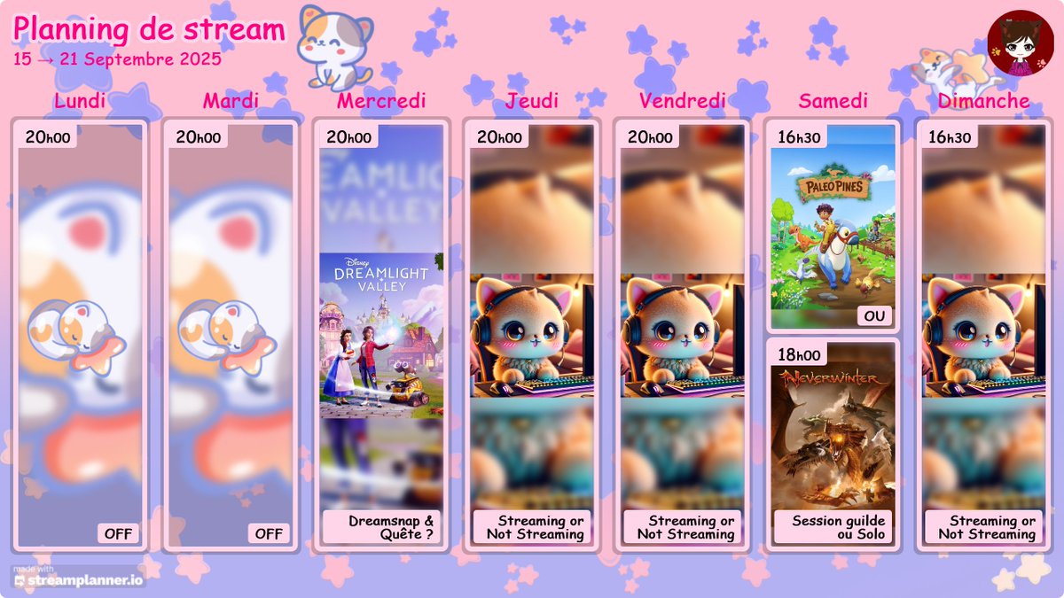 Mon planning = approximatif, ma motivation = intacte 💜
Fatigue &amp; santé sont mes co-managers, soyez indulgents ✨
twitch.tv/fr_maevis

#TwitchFr #StreamerGirl