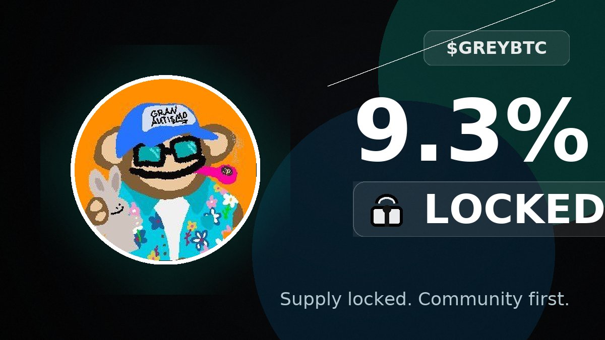 greybtc's tweet image. This is huge for $GREYBTC. The non-believers will cope when supply shock kicks in. 

I don't know how long the creator coin meta on pump fun will last but I shall keep exploring and eventually figure it out.

16% locked so far.