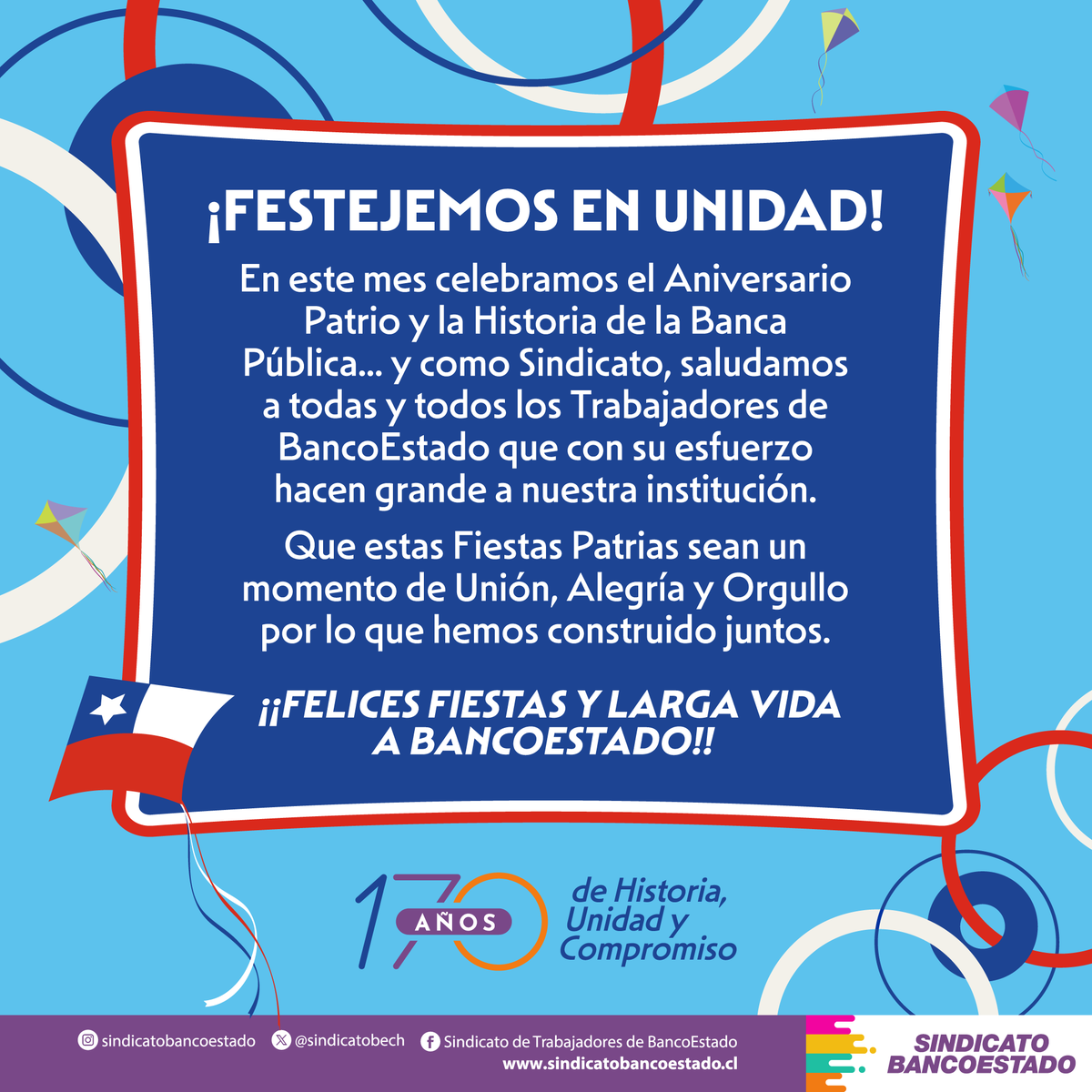 #FiestasPatrias 🇨🇱 La invitación es a celebrar en familia y con responsabilidad está fecha tan especial para todos(as) los(as) chilenos(as). Vamos siempre unidos(as) con la esperanza de escribir cada día un mañana mejor ❤️. #FamiliaBancoEstado #Chile #18deseptiembre