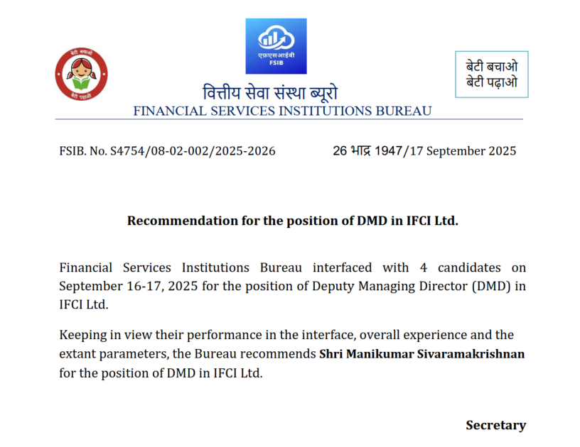FSI_Bureau's tweet photo. After interfacing with 4 candidates, FSIB recommends Shri Manikumar Sivaramakrishnan as Deputy Managing Director (DMD) in IFCI Ltd. Official Announcement on https://t.co/AEcyakCCQ9 https://t.co/TNPLrVLrYY