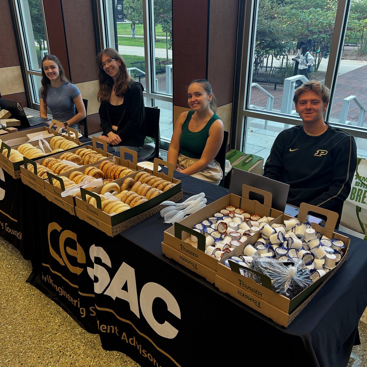 Need something extra to help you get through the morning? Then swing by Wood Commons in Hampton Hall for a free bagel and coffee compliments of <a href="/PurdueCESAC/">CESAC</a>! The snack station will be available until 11.