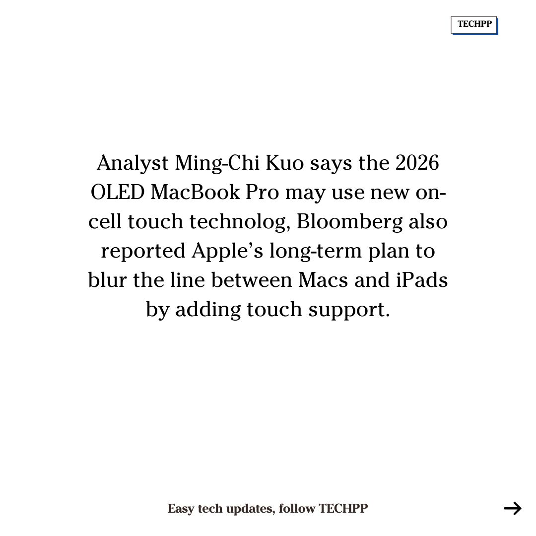 techpp's tweet image. Apple could bring a touchscreen MacBook Pro in 2026 

#Apple #MacBookPro #Touchscreen