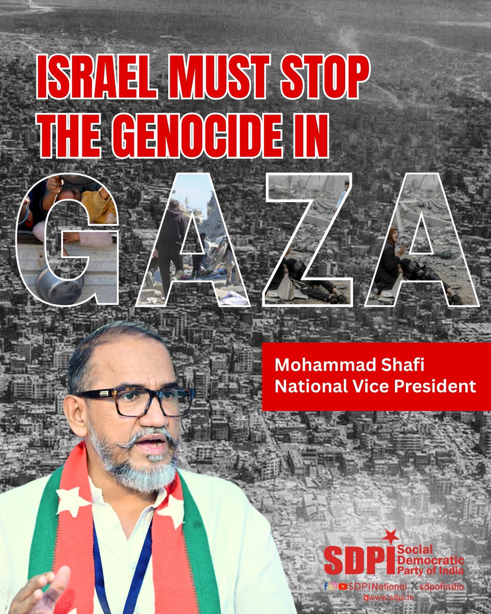 MdShafi_SDPI's tweet photo. SDPI strongly condemns Israel’s genocidal ground assault on Gaza City—launched just hours after a UN inquiry confirmed Israel’s crimes as genocide. With 900,000 lives at stake, this massacre of civilians, starvation & destruction of #Gaza  violates the 1948 Genocide Convention. #GazaGenocide #IsraelTerroristState