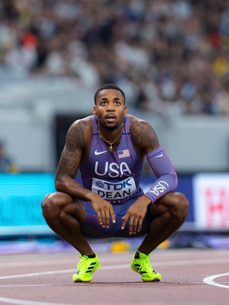 FloTrack's tweet photo. HE’S IN! 🇺🇸

Caleb Dean advances to the 400m hurdles final in Tokyo with 47.85, after failing to advance out of his heat, he advances with the 2nd-fastest qualifying time 😮‍💨

#WCHTokyo25 coverage presented by @brooksrunning

📸: @pacephoto_ https://t.co/CB8FvxgtuK
