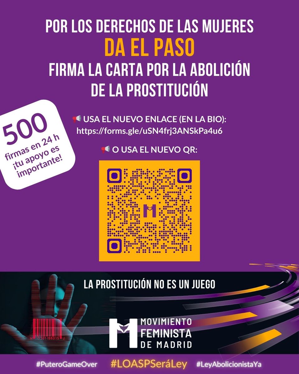 💪Cien mil veces que lo tiren, cien mil veces que lo haremos. Lee, firma y difunde por la aprobación de la Ley abolicionista que impulsa y reclama el movimiento feminista.
#PuteroGameOver
#LeyAbolicionistaYa
#LOASPSeraLey