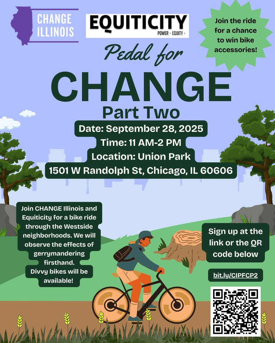 Take a ride with CHANGE Illinois and Equiticity for our two-part Pedal for CHANGE series. We’ll explore gerrymandering in the Woodlawn neighborhood and the Westside area. Sign up at our Get Involved webpage