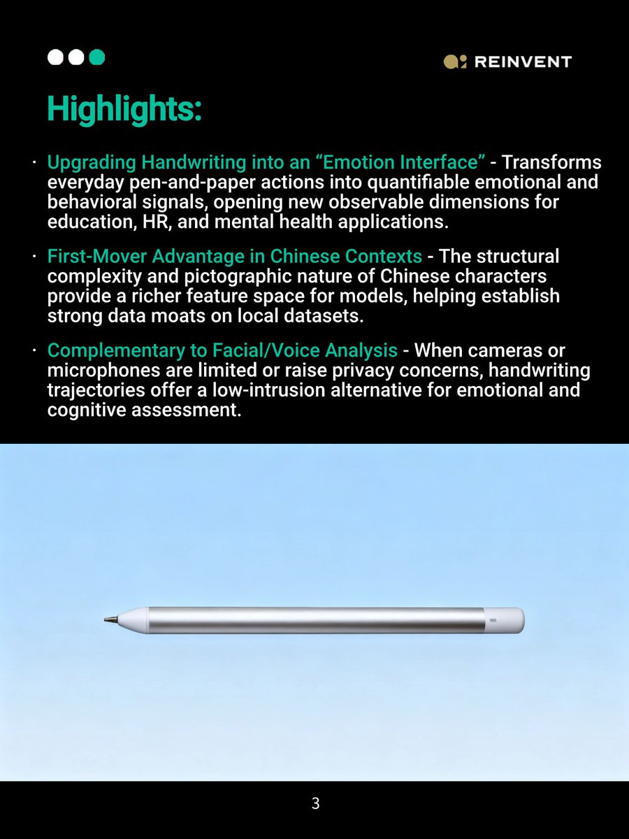 AI_Reinvent's tweet photo. Meet Beyond Writing—China’s breakthrough AI smart pen that turns handwriting into emotion intelligence. Perfect for educators, HR teams &amp; wellness professionals who need real insights FAST. ✍️💡

#AIpen #emotionAI #ai #edtech #futureofwork https://t.co/0ERhK1KNOx