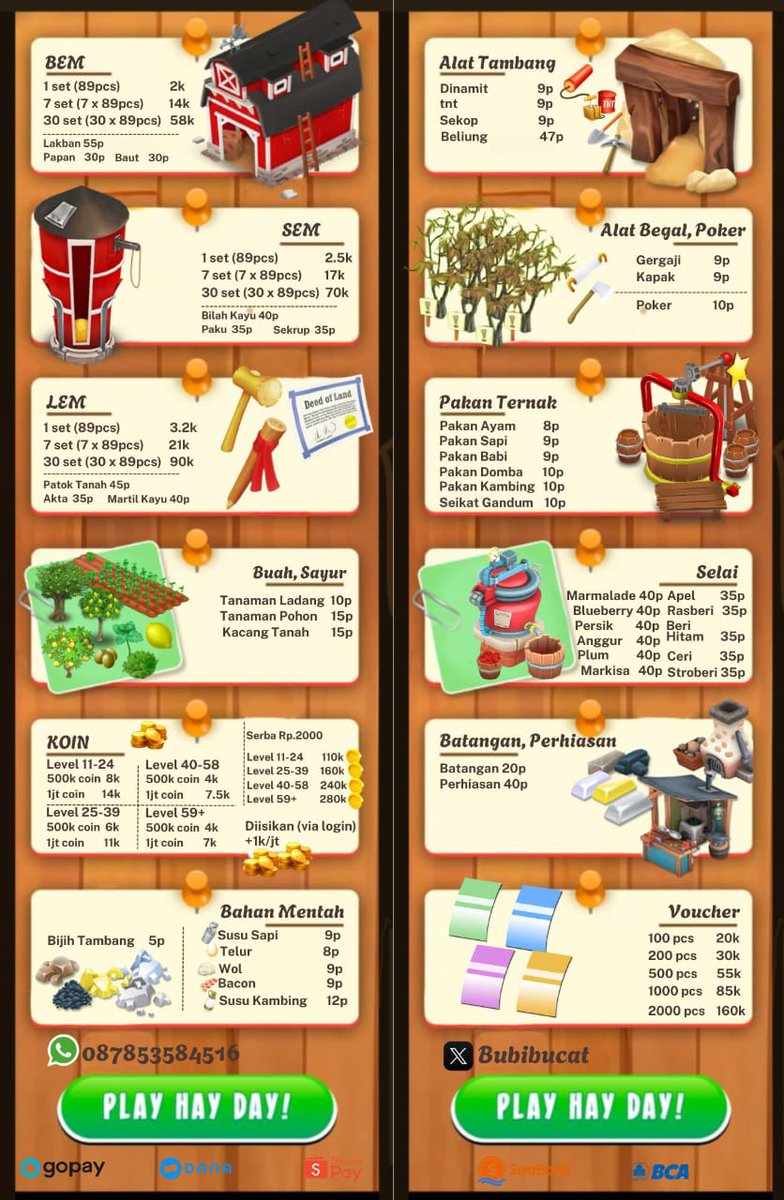 bubibucat's tweet image. Pricelist hayday🧑‍🌾👩‍🌾🐄