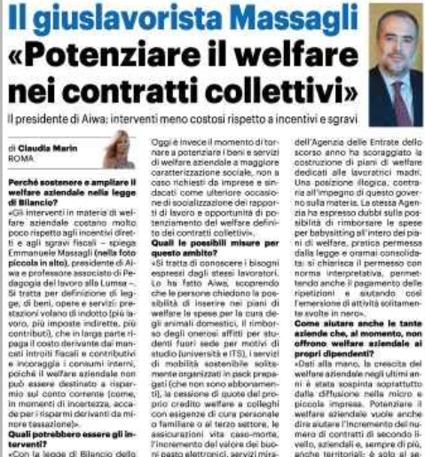 In questa intervista <a href="/EMassagli/">Emmanuele Massagli</a> spiega  perché e come il #welfareaziendale dovrebbe essere valorizzato🚀nella prossima #LeggediBilancio👇 

aiwa.it/2025/09/il-giu…