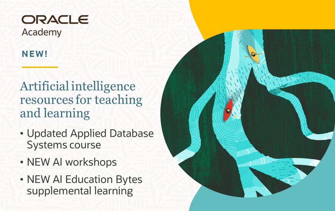 OracleAcademy's tweet image. Members: Explore our NEW #AI resources for teaching and learning — simply sign in to your Member Hub > social.ora.cl/6019AuEOJ
Not a member? Learn more and join! social.ora.cl/6012AuEOM