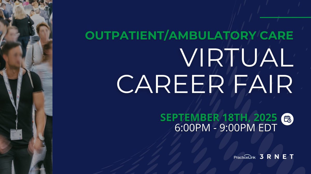 3RNET's tweet image. Explore Outpatient &amp;amp; Ambulatory Care Careers! 💻

The @PracticeLink Virtual Career Fair is TOMORROW, September 18th, from 5–8 PM CT [6–9 PM ET].

Physicians and advanced practice providers can connect directly with top healthcare employers nationwide—without leaving home. From…