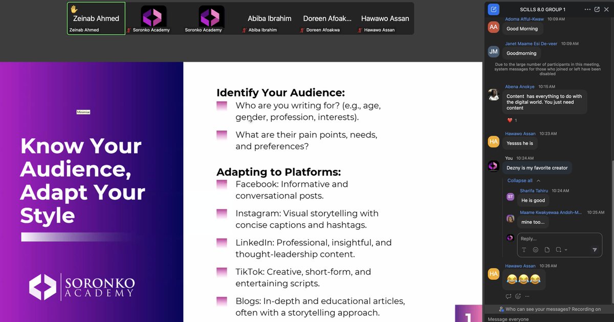 soronkoacademy's tweet image. Soronko SCILLS 8.0 – Online | Week 3 Highlights
This week, participants learned how to boost visibility with hashtags &amp;amp; captions, build authentic online communities, and use storytelling to create impactful content.
#Practical #engaging #confidencebuilding
@ISOC_Foundation