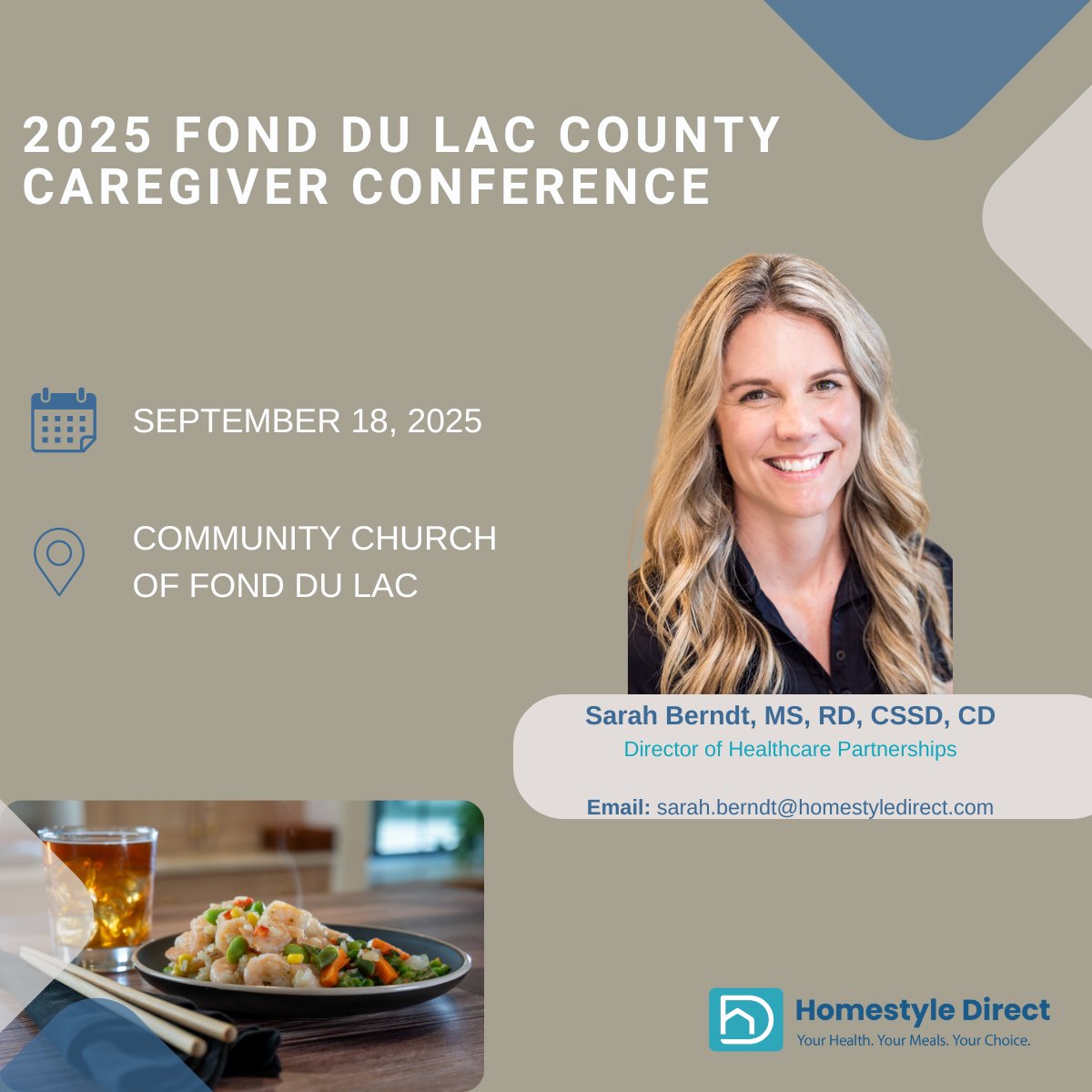 HomestyleDirect's tweet photo. Homestyle Direct is attending the 2025 Fond du Lac County Caregiver Conference to network, answer your questions, and share how our medically tailored meals support caregivers and their communities! 
 #HomestyleDirect #CaregiverConference #MedicallyTailoredMeals https://t.co/w1I0L1nb6W