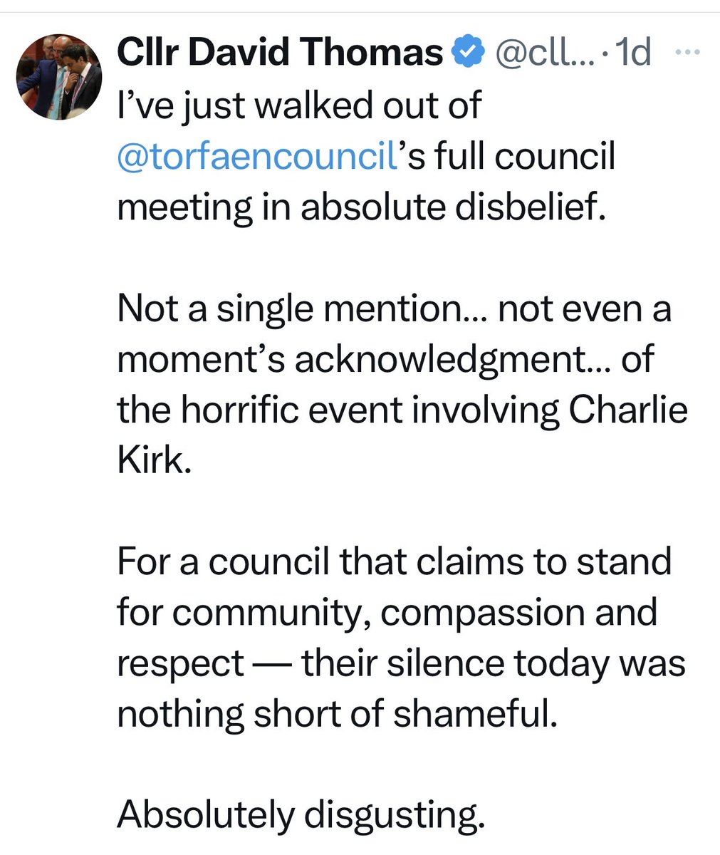 I’m not saying Britain has gone entirely batshit crazy but a Reform councillor in Wales has just stormed out of a local Torfaen Council meeting in Gwent because it failed to acknowledge the killing of a man in America. 

In other news, Britain has gone entirely batshit crazy.